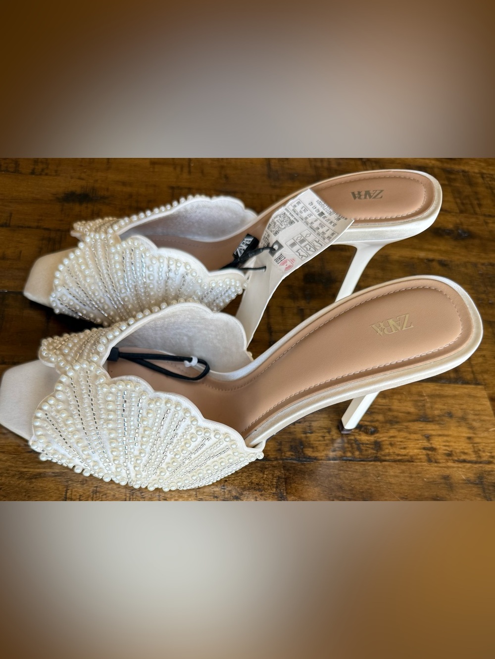 ZARA Backless Pearl Heeled Sandals NWT • White Mule • Size 8 • Wedding & Brides - Picture 3 of 12